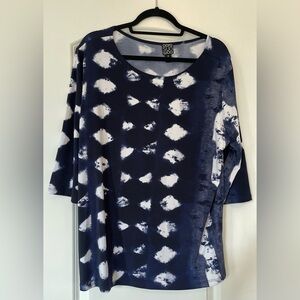 Clara Sunwoo Abstract Navy and White Long Sleeve Top